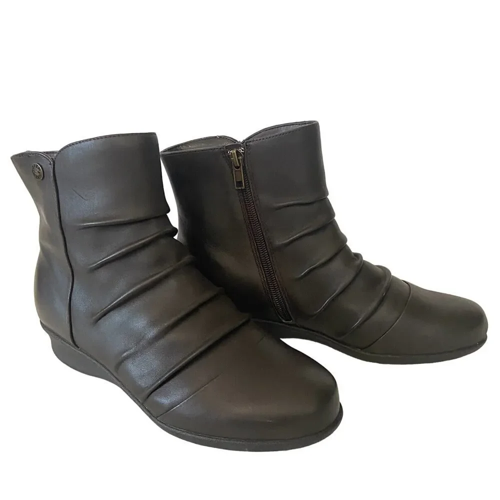 Drew Cologne Leather Ankle Boots Dark Brown Size 7M